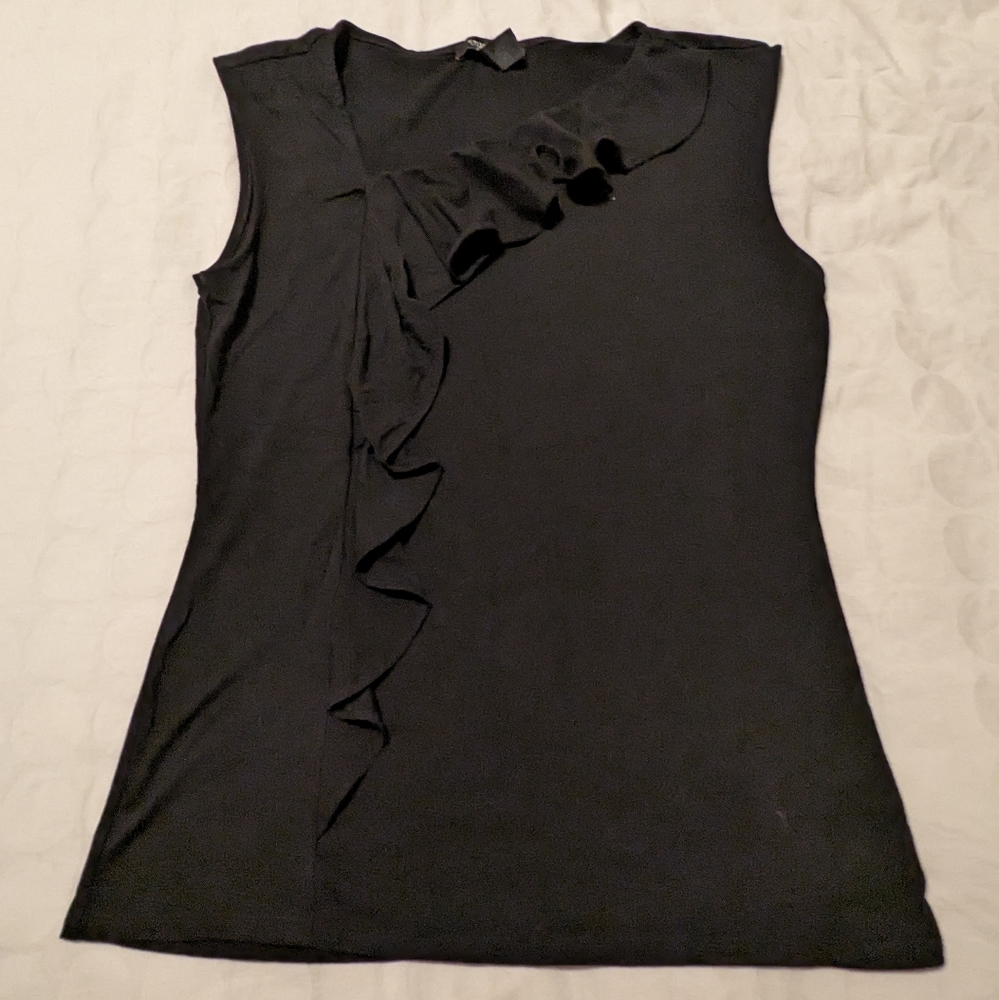 Asymmetrical Ruffle Collar Sleeveless Tee - White House Black Market